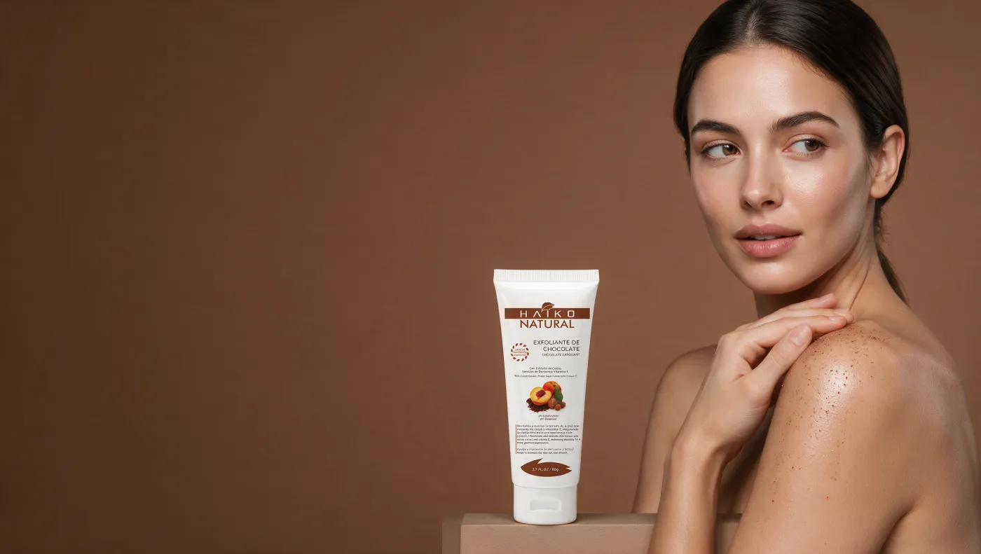 Exfoliante de Chocolate con Extracto de Cocoa, Semillas de Durazno y Vitamina E