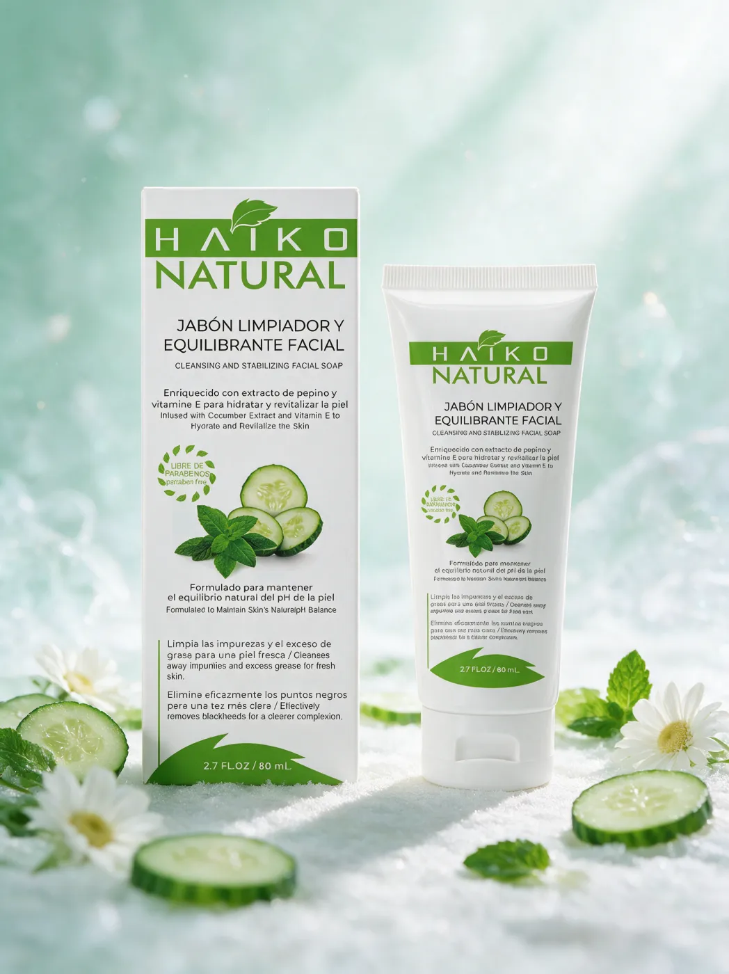 Jabón Limpiador y Equilibrante Facial con Extracto de Pepino y Vitamina E